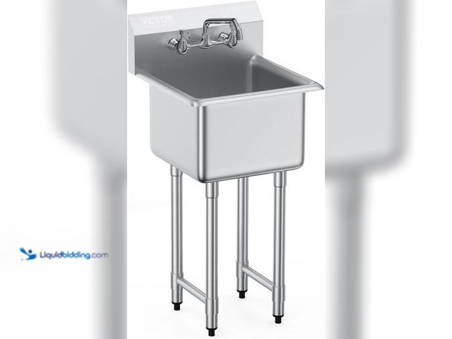 Lot 49-5449244 - VEVOR Stainless Steel Prep & Utility Sink, 1 Compartment Free Standing Small Sink Include Faucet & l...