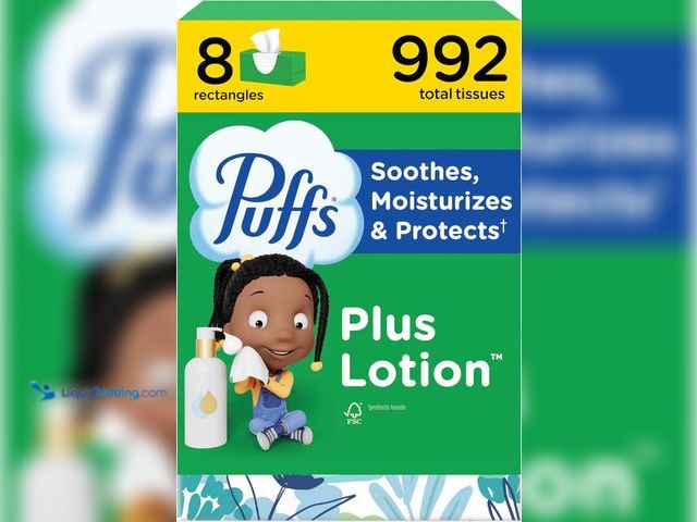 Lot 49-5543702 - Puffs Facial Tissues Plus Lotion, 8 Family Rectangle Boxes, 124 Facial Tissues per Box, Allergies an...