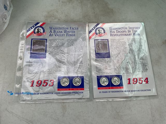 Lot 49-1505810 - 2 WASHINGTON SILVER QUARTER AND STAMP SETS INCLUDING 2 COINS PER DISPLAY CARD 1953 AND 1954 #COINS12...