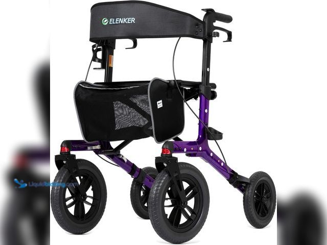Lot 49-3520606 - ELENKER All-Terrain Rollator Walker with Non-Pneumatic Tire 12” Front Rubber Wheels, Compact Folding...