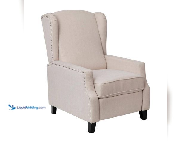Lot 49-5509943 - TAYLOR + LOGAN 27.5 W Cream Traditional Upholstered Slim Wingback Recliner with Accent Nail Trim and...