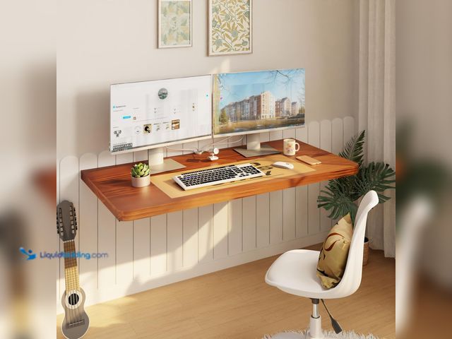 Lot 49-5541358 - IAE Floating Wall Mounted Folding Table Desk with Pine Wood,36" x 22" Folding Workbench,Fold Down wa...