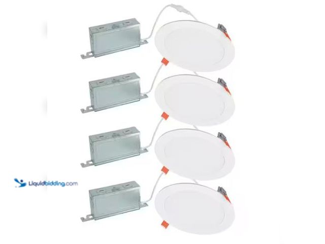 Lot 49-1615707 - (4-Pack) HALO HLBSL 6 in. Adjustable Canless Integrated LED Recessed Light, 900 Lumens, 5CCT, White,...