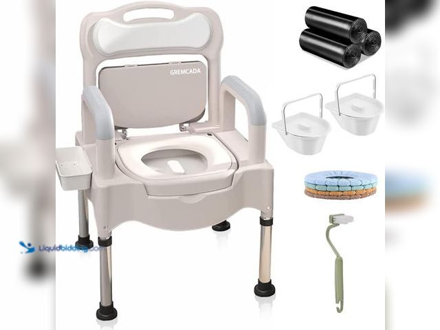 Lot 49-3513416 - Bedside Commode, Portable Toilet, 3-in-1 Commode Chair for Seniors, 5 Height Adjustable Potty Chair ...