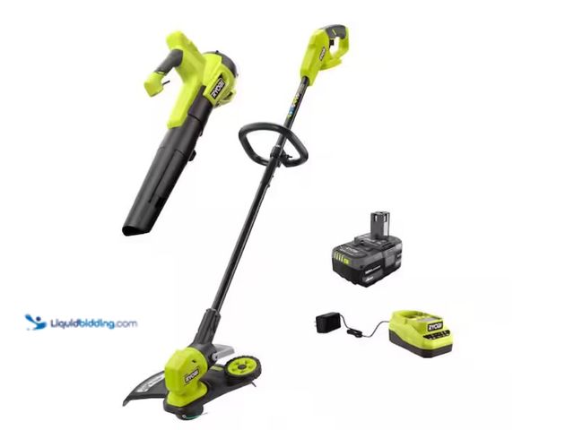 Lot 49-1571241 - RYOBI ONE+ 18V Cordless Battery String Trimmer/Edger and Jet Fan Blower Combo Kit (2-Tools) with 4.0...