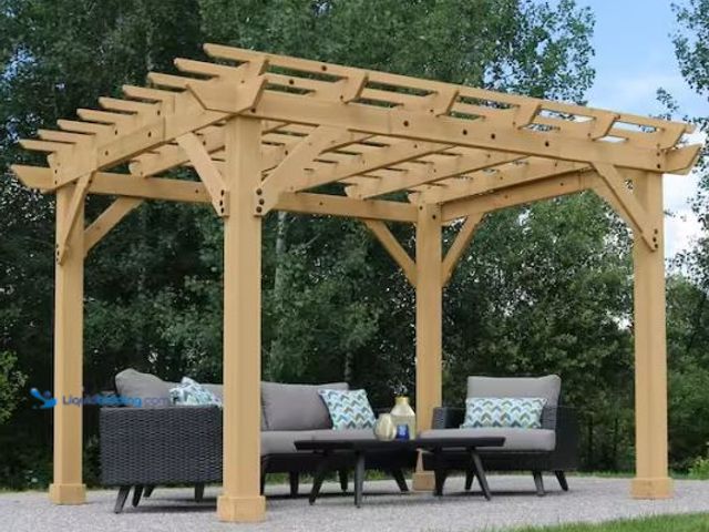 Lot 49-1624407 - Yardistry Meridian 10 ft. x 12 ft. Cedar Backyard Pergola with Stylish Architectural Posts and Multi...