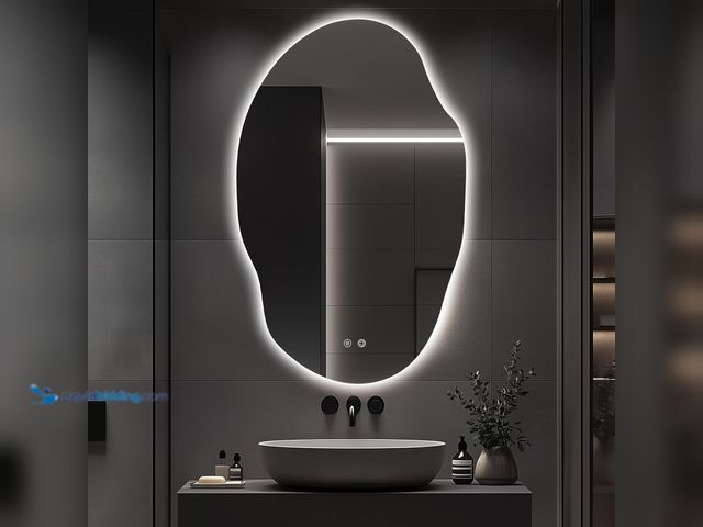 Lot 49-5437446 - Asymmetrical LED Bathroom Mirror with Lights,Irregular Led Bathroom Vanity Mirror for Wall with Fron...