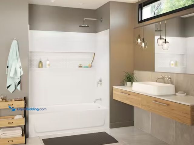 Lot 49-1594563 - Bootz Industries NexTile 60 in. W x 30 in. D x 60 in. H Four-Piece Direct-to-Stud Composite Alcove T...