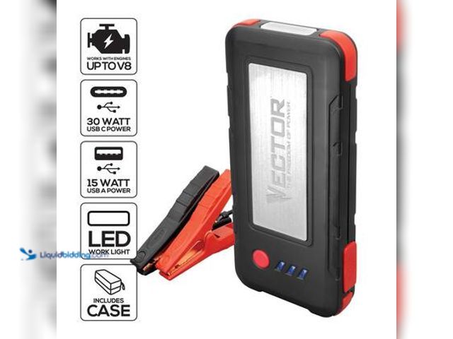 Lot 49-3564841 - VECTOR 1600 Peak Amp Automotive Lithium Jump Starter, Portable Power-USB-A(15W), USB-C(30W), Power I...