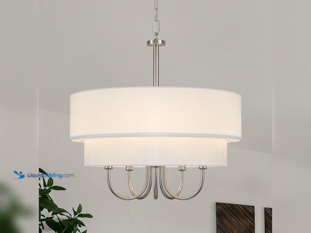 Lot 49-5485964 - Modern Drum Chandeliers for Dining Room Light Fixture 5 Light Brushed Nickel Chandelier . Model #B0D...