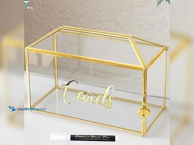 Lot 49-5448280 - Glass Wedding Card Box with Slot, 12.6 inch Large Clear Card Box Gold Brass Gift Card Storage Box wi...