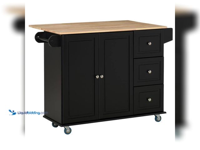 Lot 49-5538851 - HOMCOM
Black Rolling Island Kitchen Cart with 3-Drawers, Cabinet and Towel/Spice Rack. Model # 801-...