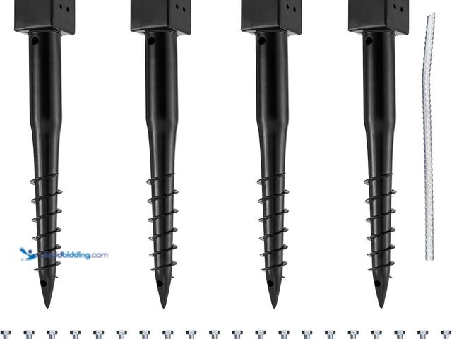 Lot 49-5546139 - (Set of 4) LADECH Premium No Dig Ground Anchor – DIY Screw in Post Stake – 27 Inch – Fits Standard 4...