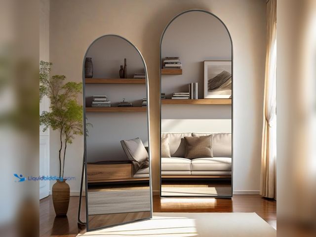 Lot 49-5463829 - Full Length Mirror with Stand, 63"x20" Aluminum Alloy Floor Standing or Wall Hanging Mirror for Bedr...