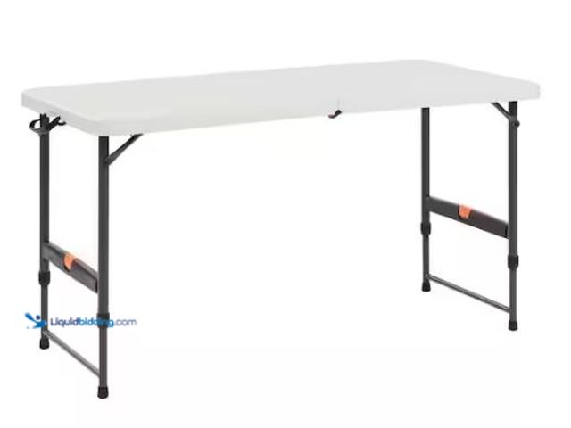 Lot 49-1569628 - HDX 4 ft. Rectangle Almond Resin Top Single Hand Height Adjustable Folding Utility Table Seats 4, Mo...