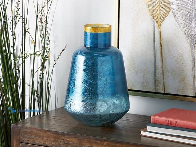 Lot 49-1623720 - Grayson Lane Blue Glass Glam Vase, Model #76031, Unused.  Ref#SR0708