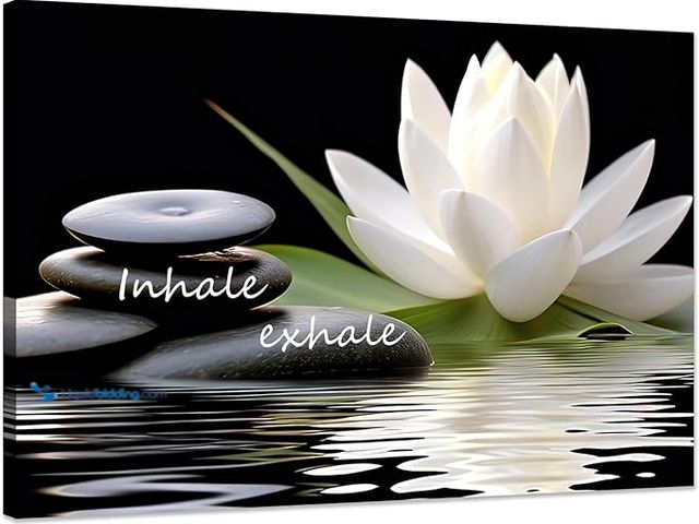 Lot 49-5408227 - Zen Wall Art Inhale Exhale Canvas Prints Lotus Bloom in Water with Spa Stone Pictures for Zen Office...