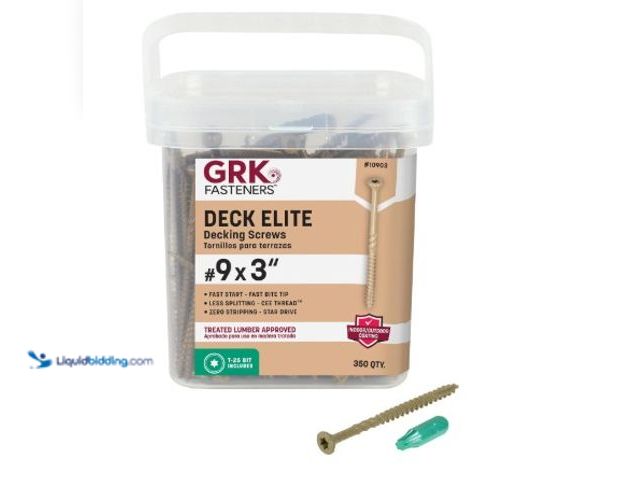 Lot 49-5542469 - GRK Fasteners Deck Elite #9 x 3 Inch Decking Screws, 350 PCS, Corrosion Resistant Coating, Outdoor F...