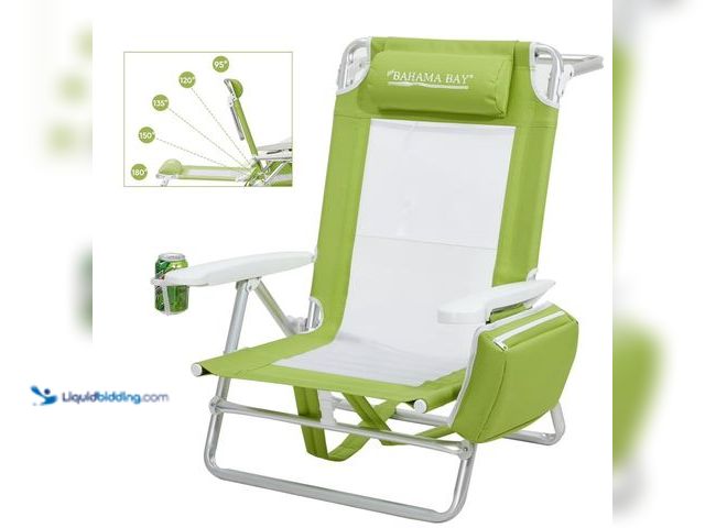 Lot 49-1530482 - Reclining Beach Chair Backpack 5-Position Lay Flat Lounge Chair for Adults Heavy Duty Portable Foldi...