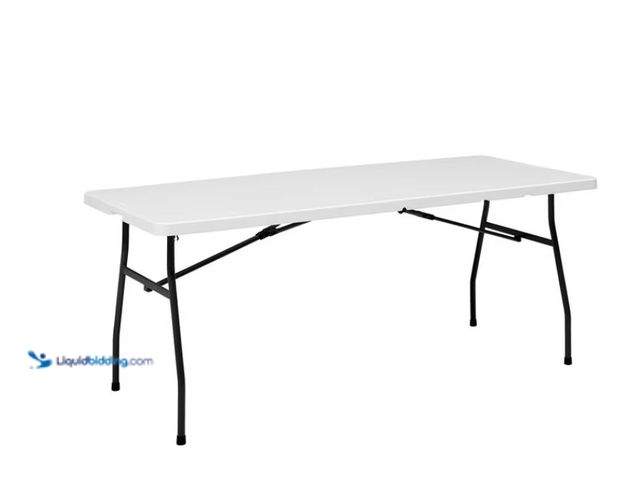 Lot 49-1631012 - Mainstays 6' Premium Rectangle Centerfold Folding Table, White, Model # 5129477160, Slightly used, S...