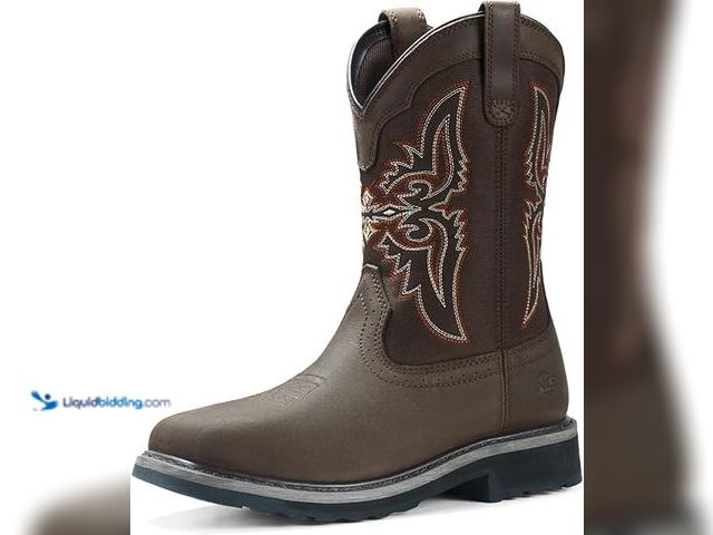 Lot 49-3433315 - NINGO Men's Size 11.5 Wide Cowboy Boots Square Steel Toe, Full-Grain Leather & Oxford Splicing, Non-...