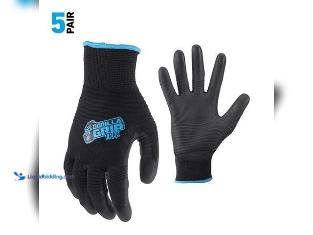 Lot 49-5553473 - QTY 2 - GORILLA GRIP Large TRAX Extreme Grip Work Gloves (5-Pack) NEW.