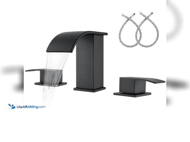 Lot 49-5539895 - 8 in. Widespread Double Handle Waterfall Spout Bathroom Vessel Sink Faucet with Supply Lines in Matt...