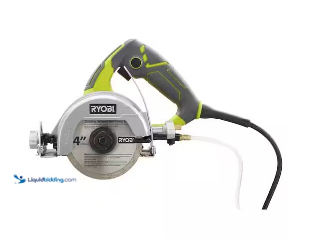 Lot 49-1575592 - RYOBI 12 -Amps 4 in. Blade Corded Wet Tile Saw, Model # TC401, Slightly used, Powers on  Ref#AHDSB02...