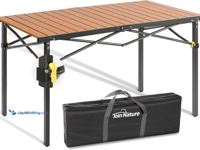 Lot 49-3564608 - 46.4" Large Camping Table for 2-6 People - Heavy Duty Camp Table Foldable with Aluminum Roll-Up Top ...