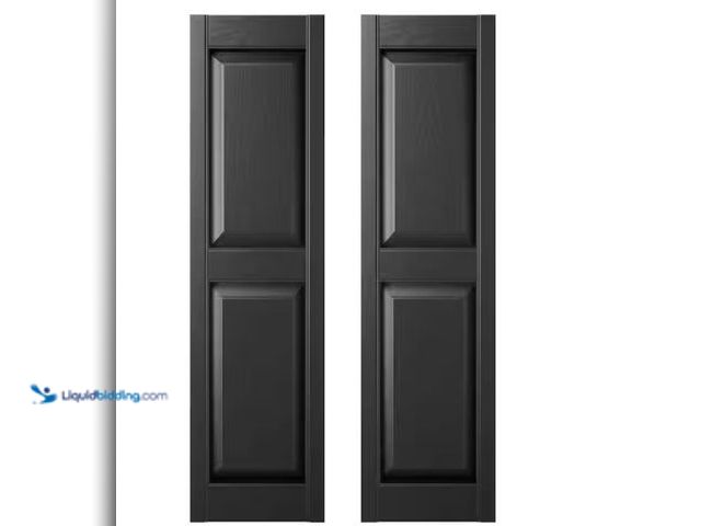 Lot 49-2020710 - Lot of (2). Builders Edge 14.75 in. x 59 in. Raised Panel Vinyl Exterior Shutters Pair in Black, Mod...