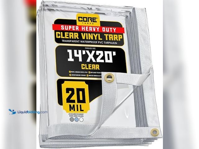 Lot 49-2025184 - Core Tarps 20 Mil Extreme Heavy Duty Clear Tarp with Grommets - 14x20ft Super Clear Tarps Heavy Duty...
