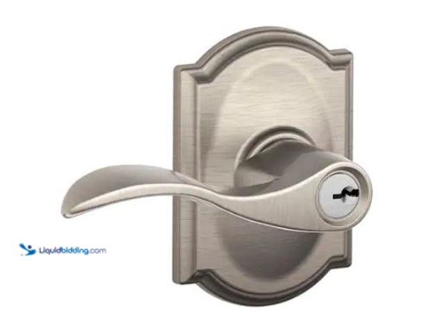 Lot 49-1569136 - Schlage Accent Satin Nickel Keyed Entry Door Handle with Camelot Trim, Model # F51 V ACC 619 CAM, Ne...