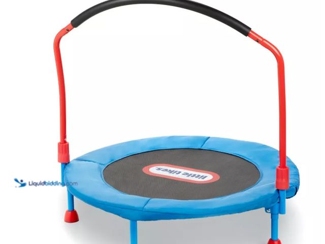 Lot 49-5552535 - Little Tikes 25'' Round Easy Store 3' Folding Trampoline - Blue/Black/Red. UPC: 050743642265. Used s...