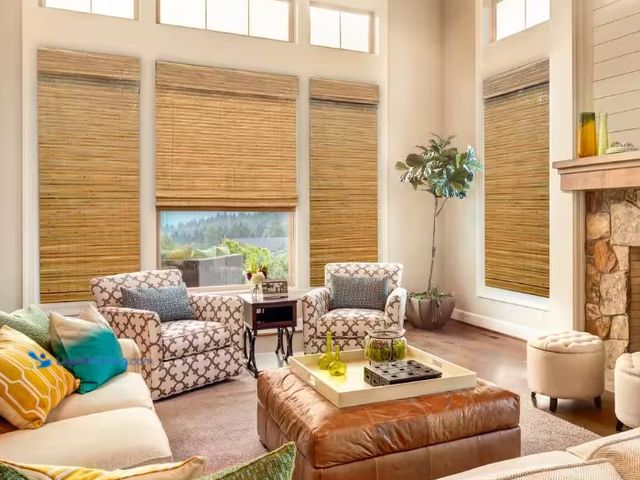 Lot 49-1515726 - Home Decorators Collection Modern Farmhouse Cut-to-Size Honey Flat-Weave Cordless Light-Filtering Ba...