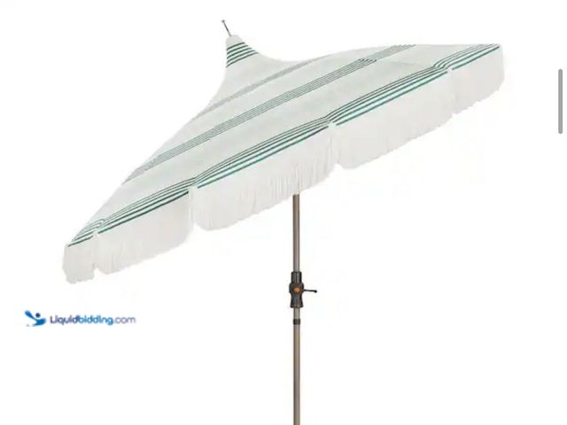 Lot 49-5453368 - Hampton Bay 9 ft. Aluminum Market Auto Tilt Patio Umbrella in Elsa Stripe. [Model: 1007922147] Unuse...