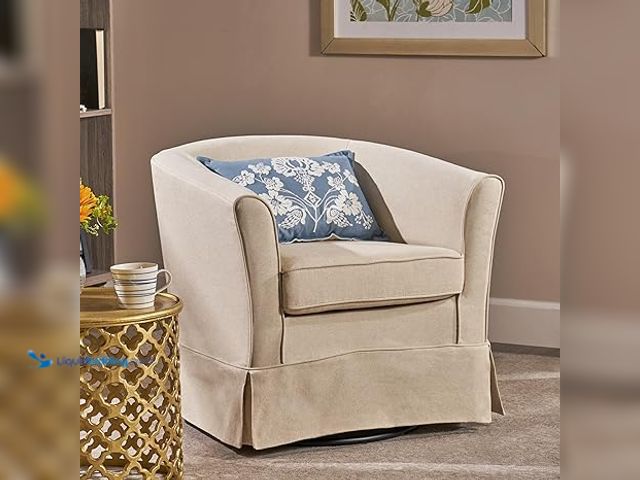 Lot 49-5448923 - Swivel Chair with Loose Cover, Comfortable Fabric Accent Chair for Living Room, Natural Velvet Armch...