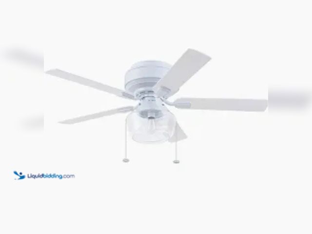 Lot 49-1623550 - Ceiling fan with light and remote, white/clear, Model # 679070024157, Unused, Has attachments, Unabl...