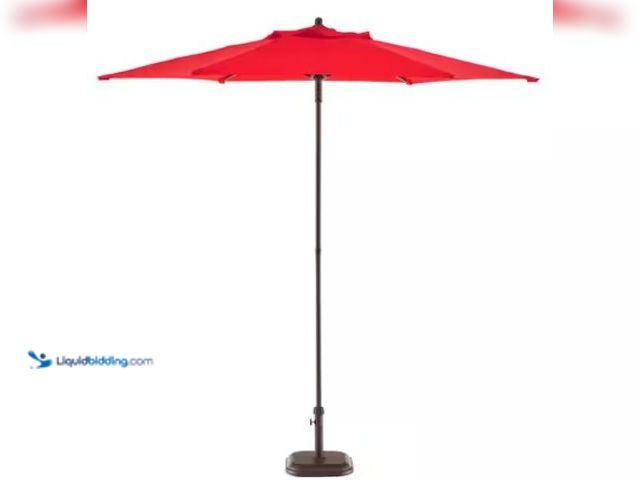Lot 49-2022345 - StyleWell 7.5 ft. Steel Market Outdoor Patio Umbrella in Ruby Red, Model # UTS00203E-Ruby, Unused.  ...