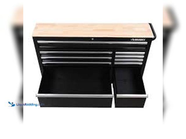 Lot 49-5459413 - Husky Modular Tool Storage 52 in. W x 20 in. D Standard Duty Black Mobile Workbench Cabinet. Model #...