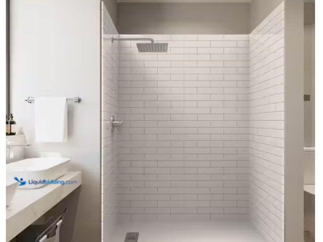 Lot 49-1596690 - Subway 36 in. x 60 in. x 84 in. Solid Composite Stone Alcove Shower Kit with Walls and White Pan Bas...