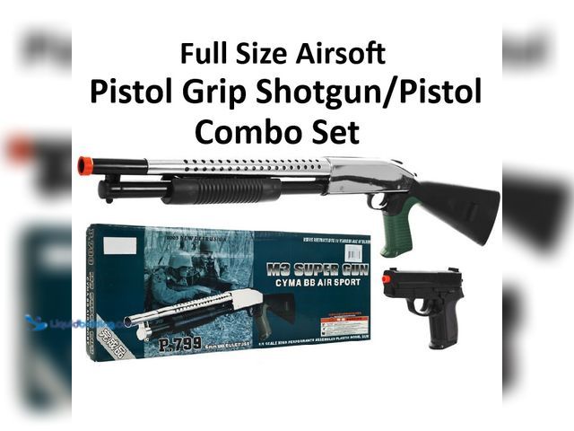 Lot 49-1820485 - Airsoft Full Size Pistol Grip Shotgun/Handgun Combo Pack Spring Powered - NEW - Full 1:1 size shotgu...