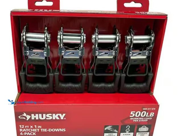 Lot 49-5573076 - Husky
12 ft. x 1 in. Ratchet Tie-Down Straps with S-Hook (4-Pack), Unused
