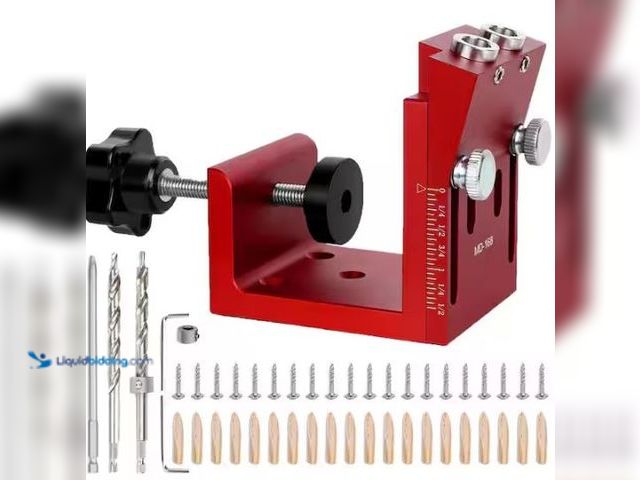 Lot 49-1549298 - Adjustable Aluminum Pocket Hole Jig Kit Portable Screw Jig Set with Wooden Hole Plugs for Woodworkin...