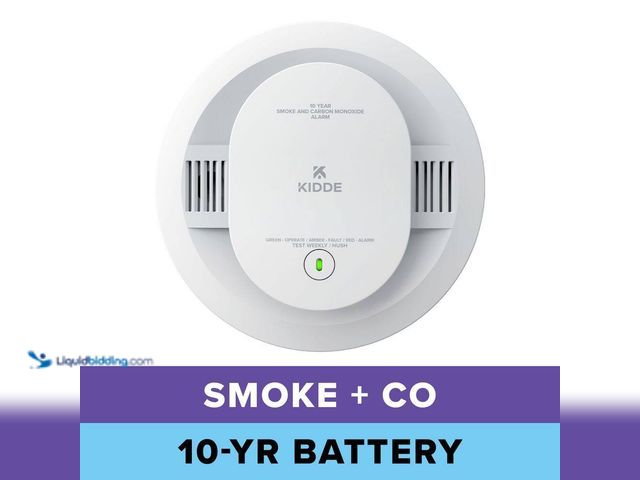 Lot 49-5435989 - Kidde
10-Year Battery Powered Smoke and Carbon Monoxide Detector with Alarm LED Warning Lights 2103...