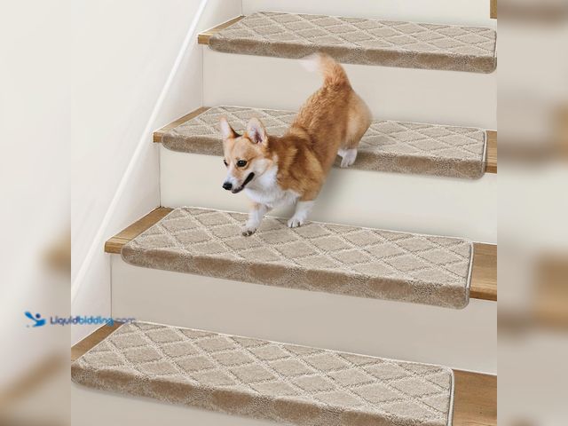 Lot 49-5544172 - Bullnose Stair Treads Non Slip 9.5" x 32", 14 Pcs Carpet Stair Treads for Wooden Steps Indoor with E...