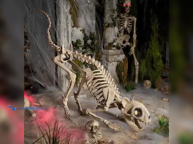 Lot 49-1548712 - PARTS AND REPAIR LOT CONTAINING Home Accents Halloween 5 Ft. Long Grave & Bones LED Skelly's Cat  Re...