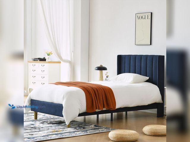 Lot 49-5463671 - YUHUASHI upholstered Platform Bed Frame/Twin Bed Frame/Modern Geometric Double-Wing Design headboard...