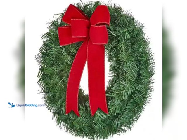 Lot 49-1542229 - (6) 24" Christmas Wreaths, Green with a Red Bow, Unused.   Ref#HOL-1113