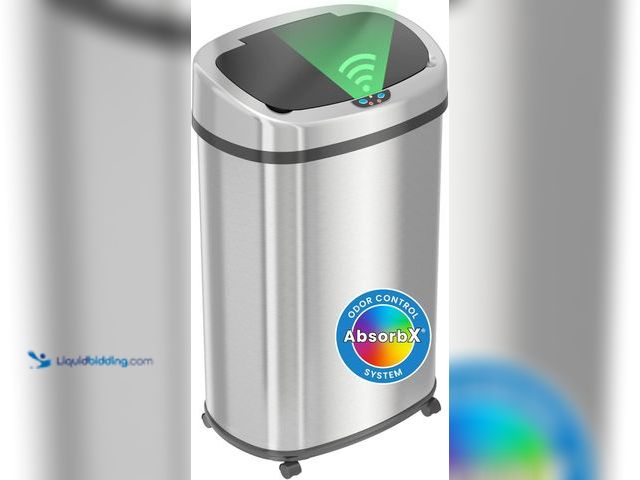 Lot 49-5485352 - SensorCan 13 Gallon Sensor Trash Can with Wheels and AbsorbX Odor Control System, Stainless Steel, O...