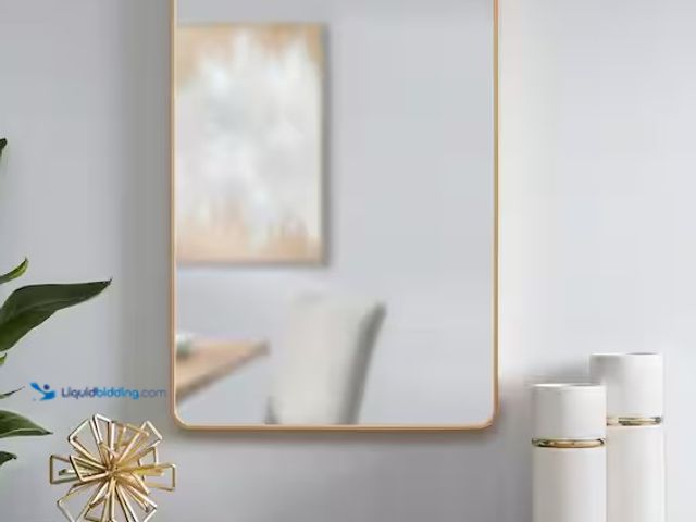 Lot 49-3637887 - StyleWell Medium Modern Rectangular Gold Framed Mirror with Rounded Corners (22 in. W x 32 in. H), M...